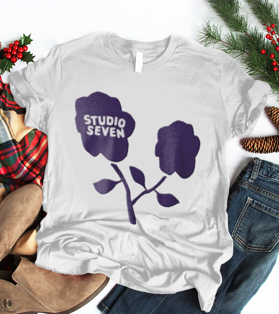 Studio Seven Hand Drawn Purple Flowers Stem Leaves T-Shirt