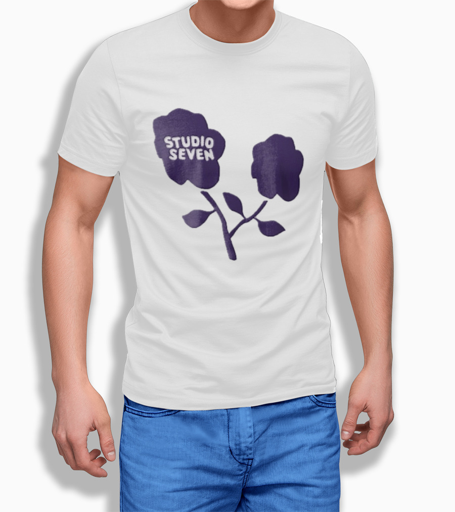 Studio Seven Hand Drawn Purple Flowers Stem Leaves T-Shirt