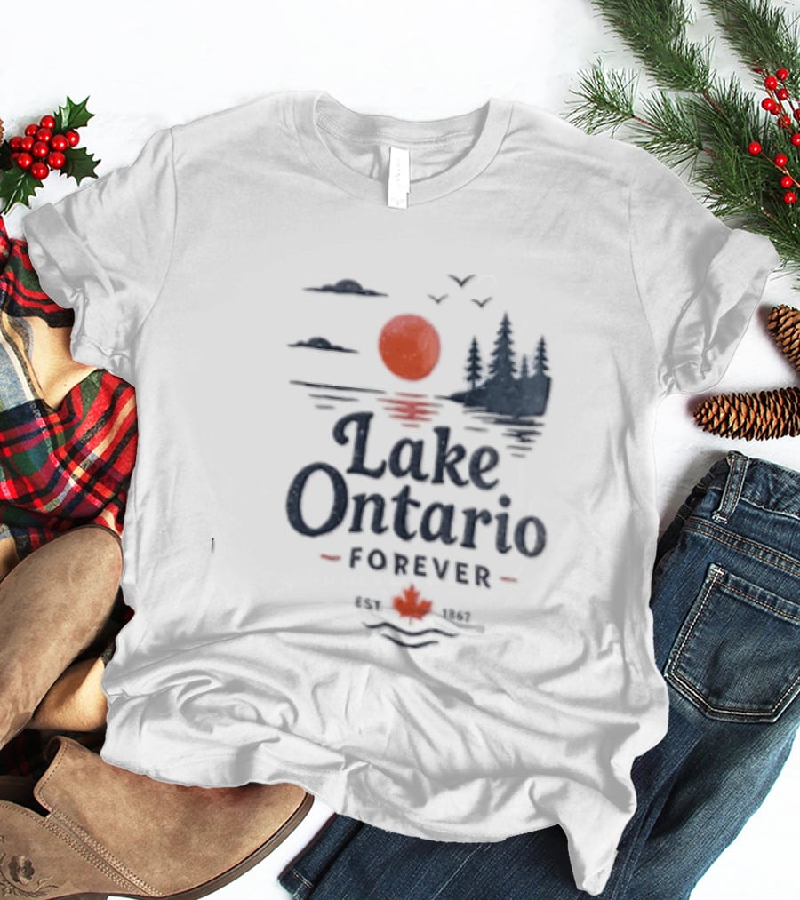 Lake Ontario Forever Est 1615 Sunset Pines Water Landscape T-Shirt