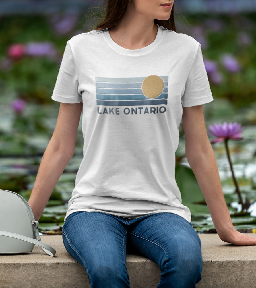 Lake Ontario Golden Sun With Five Blue Horizontal Gradient Stripes T-Shirt