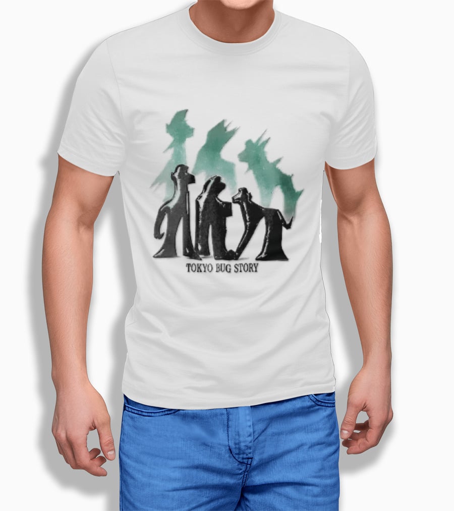 Tokyo Bug Story Glossy Black Figures Green Watercolor Shadows T-Shirt