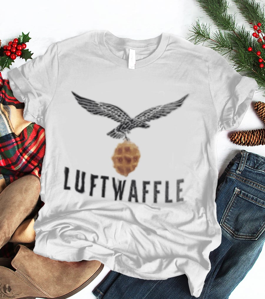 Luftwaffle Woodcut Eagle Carrying Belgian Waffle Iconic Humor T-Shirt