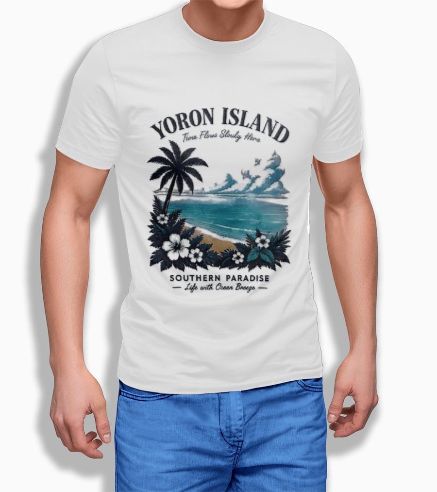 Yoron Island Southern Paradise Ocean Breeze Palm Tree Beach Hibiscus T-Shirt