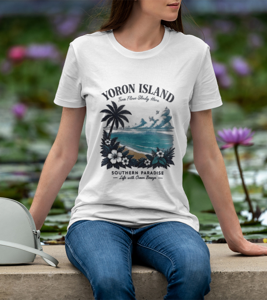 Yoron Island Southern Paradise Ocean Breeze Palm Tree Beach Hibiscus T-Shirt