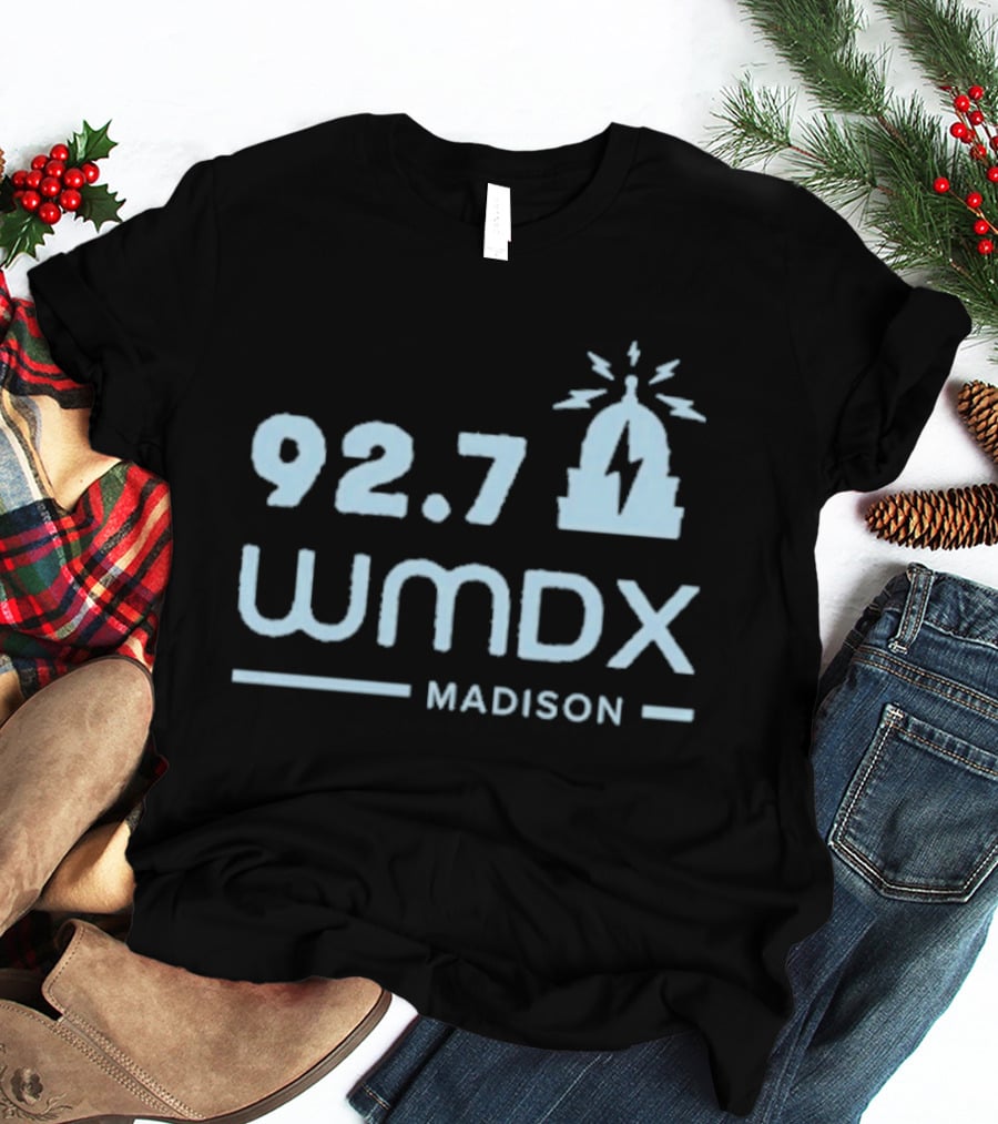 92.7 WMDX Madison Radio Station Civic Media Capitol Dome Lightning T-Shirt