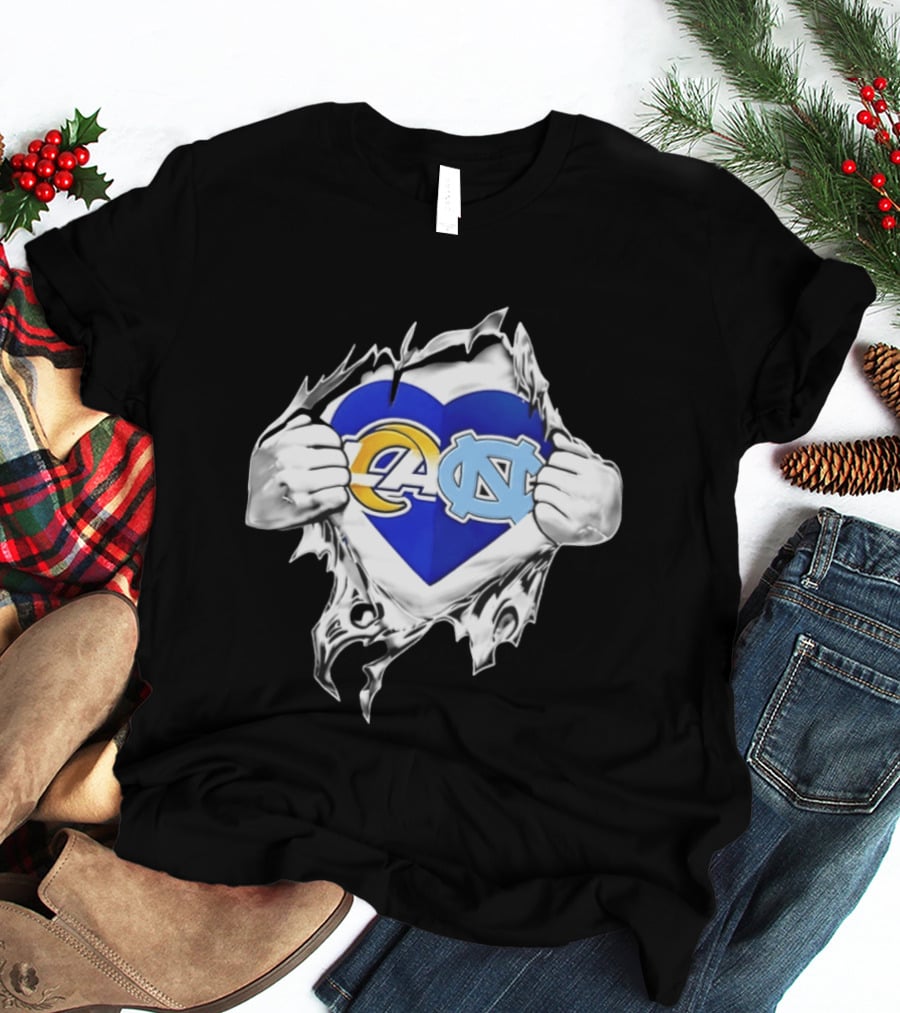Los Angeles Rams Heart North Carolina Tar Heels Inside Me Football Fan Pride T-Shirt