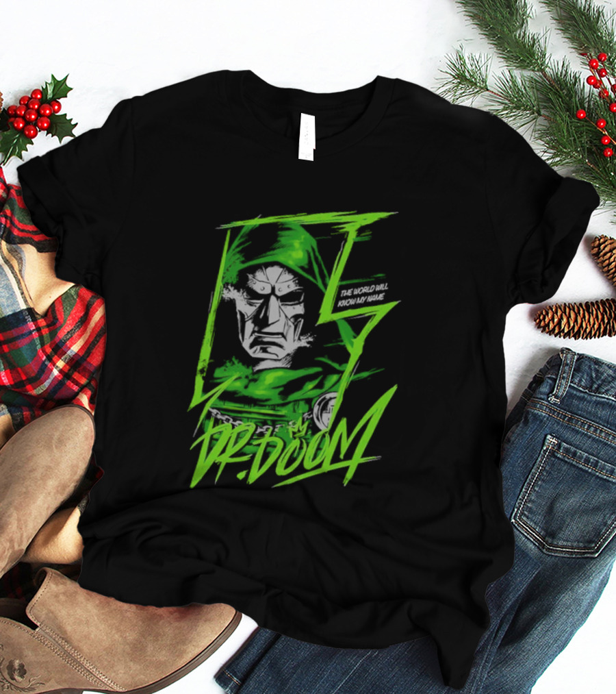Masked Rebellion Dr Doom Comic Style Green T-Shirt