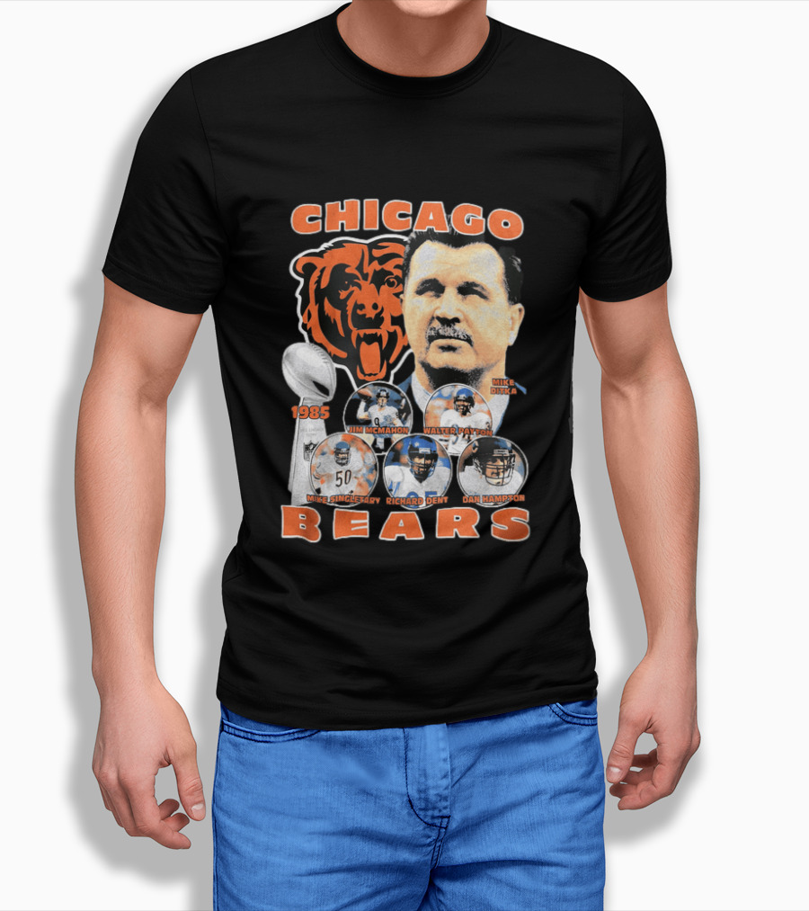 Chicago Bears 1985 Mike Ditka Jim McMahon Walter Payton Mike Singletary Richard Dent Dan Hampton T-Shirt