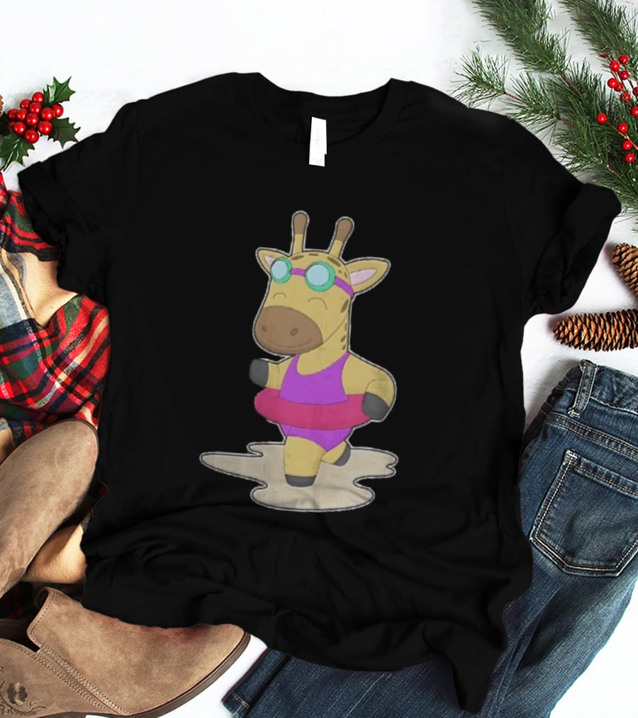 Giraffe Wearing Pink Swimsuit And Goggles With Inflatable Float Summer Fun T-Shirt