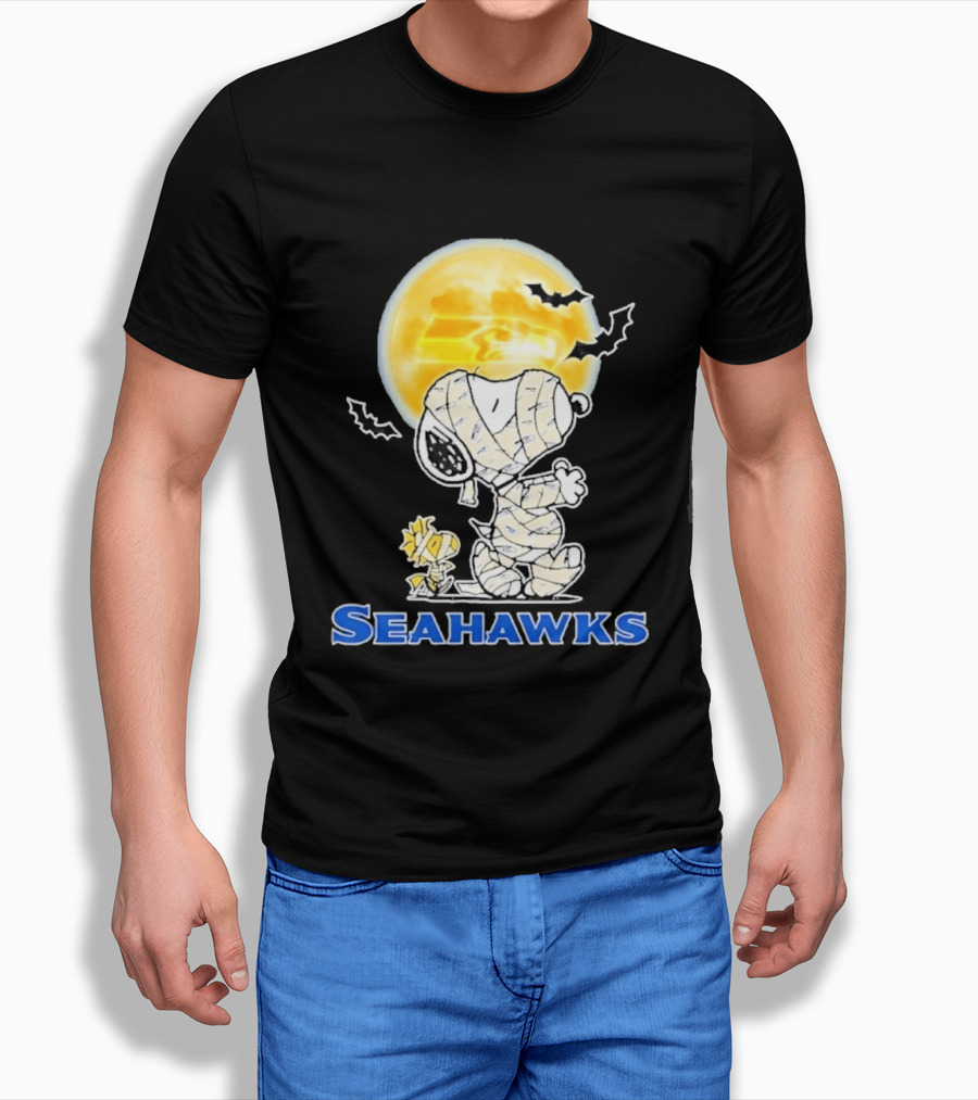 Seattle Seahawks Snoopy Mummy Halloween Moon T-Shirt