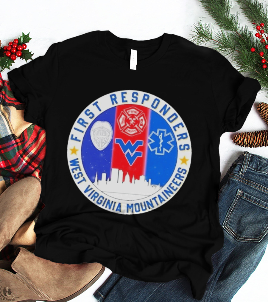 West Virginia Mountaineers First Responders Police Fire Department EMS Skyline T-Shirt