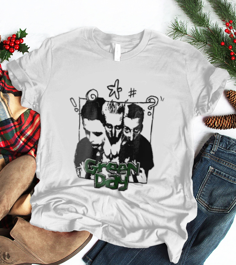 Green Day Billie Joe Armstrong Mike Dirnt Tre Trio High Contrast Doodles Stencil T-Shirt