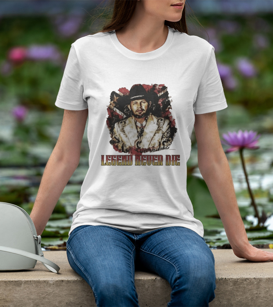 Hank Williams Jr. Legend Never Die Country Music Rebel Flag Cowboy Hat T-Shirt