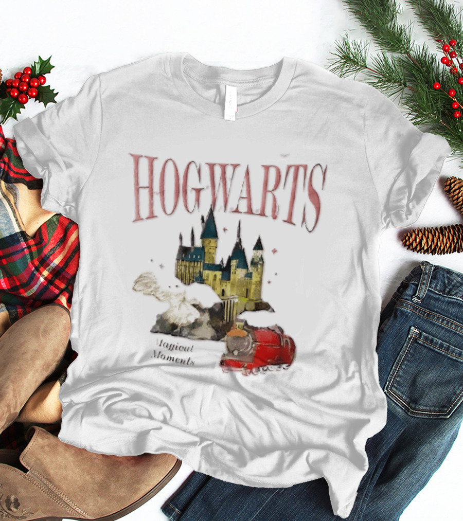 Hogwarts Castle Red Express Steam Train Magical Moments Hedwig Snowy Owl Watercolor T-Shirt