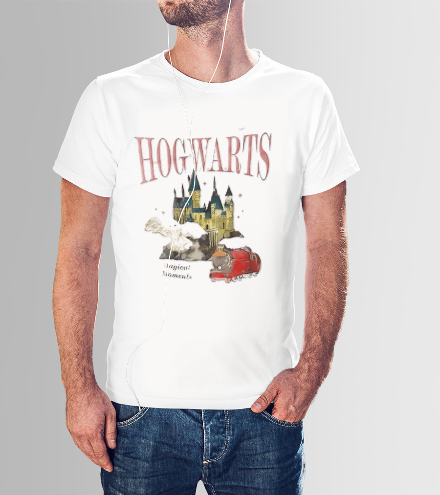 Hogwarts Castle Red Express Steam Train Magical Moments Hedwig Snowy Owl Watercolor T-Shirt