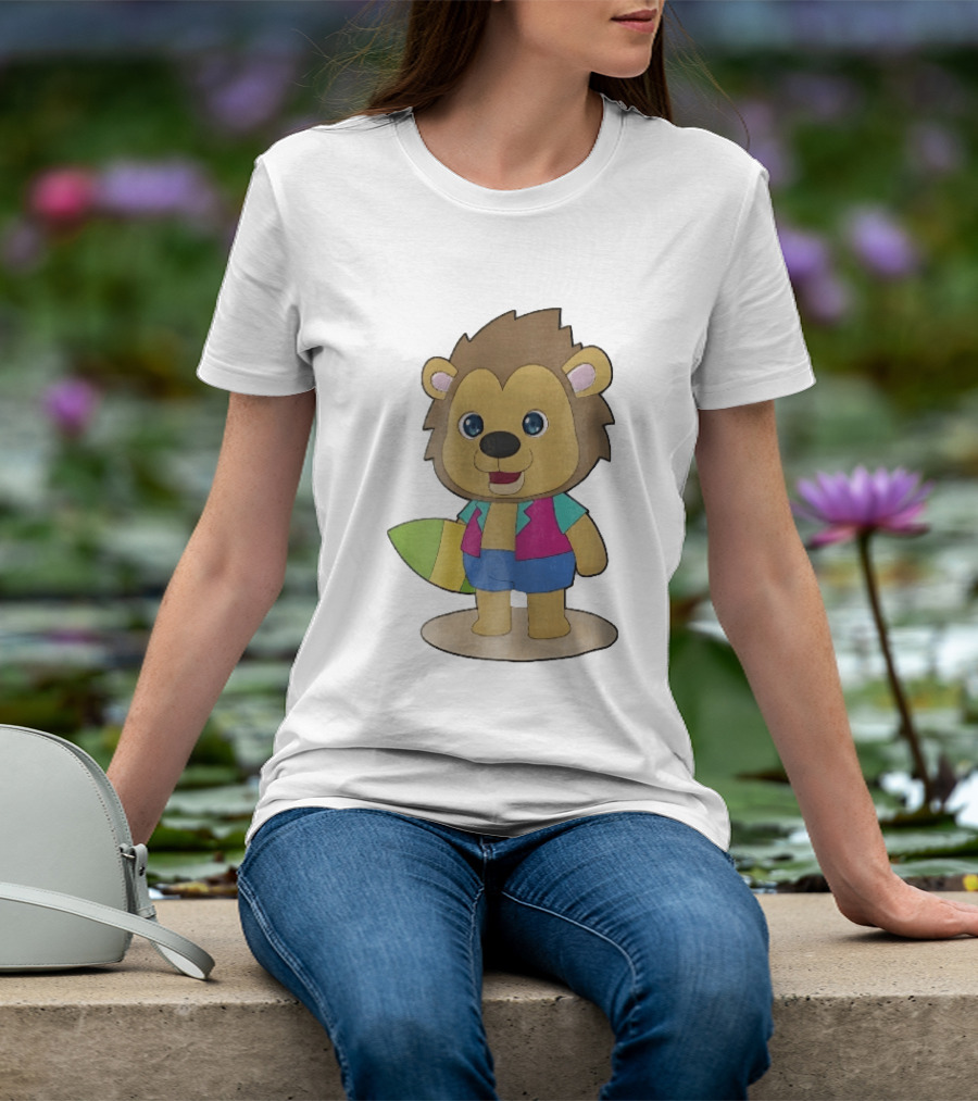 Lion Summer Surfing Adventure Cartoon T-Shirt