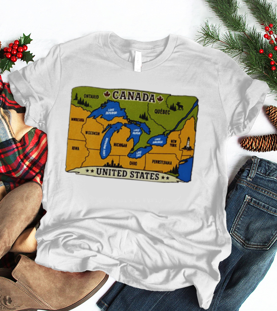 Map Of The Great Lakes Region Canada United States Ontario Québec Michigan Wisconsin New York Pennsylvania Minnesota Iowa T-Shirt