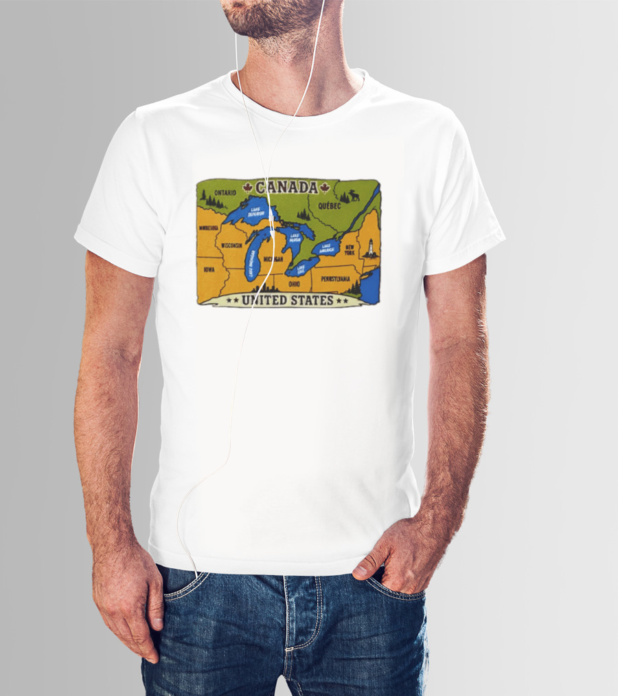 Map Of The Great Lakes Region Canada United States Ontario Québec Michigan Wisconsin New York Pennsylvania Minnesota Iowa T-Shirt