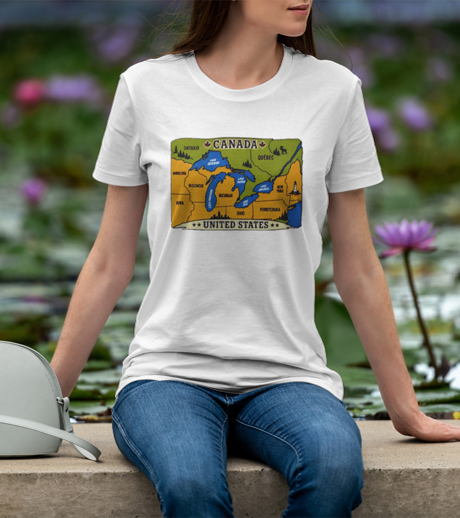 Map Of The Great Lakes Region Canada United States Ontario Québec Michigan Wisconsin New York Pennsylvania Minnesota Iowa T-Shirt