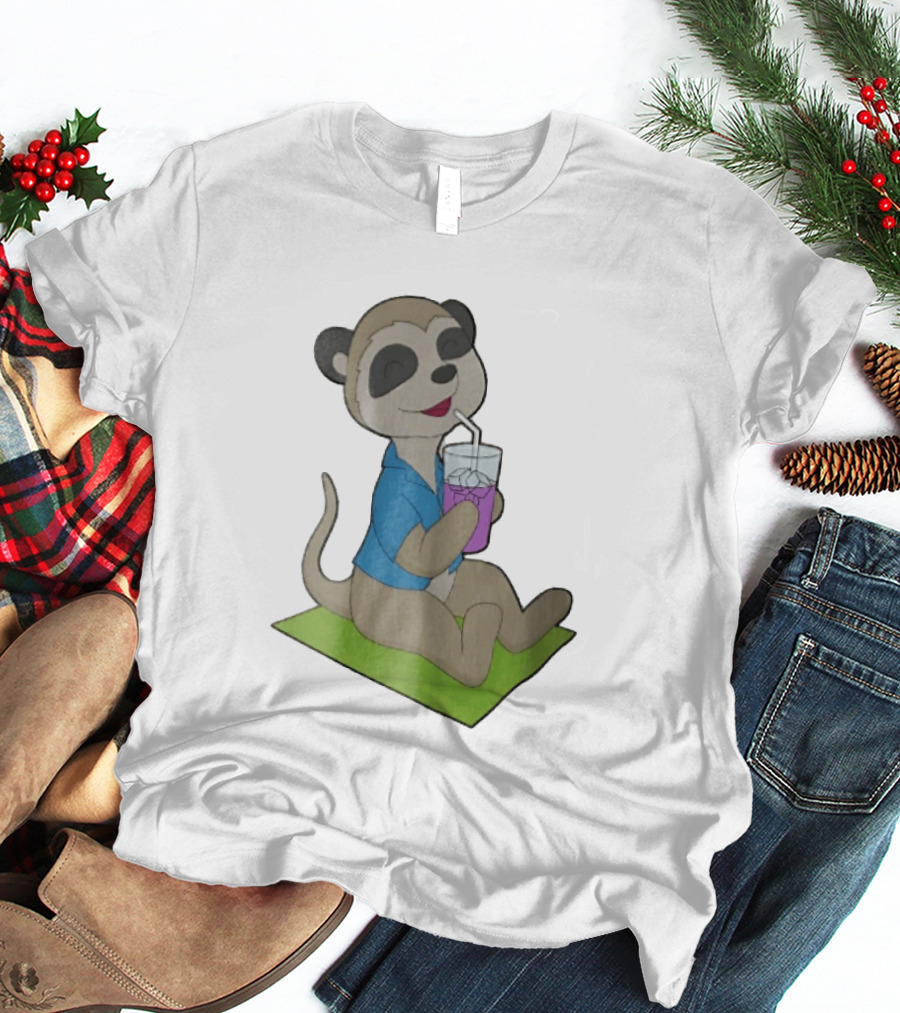 Meerkat Relaxing With Tropical Drink On Beach Towel Summer Fun T-Shirt