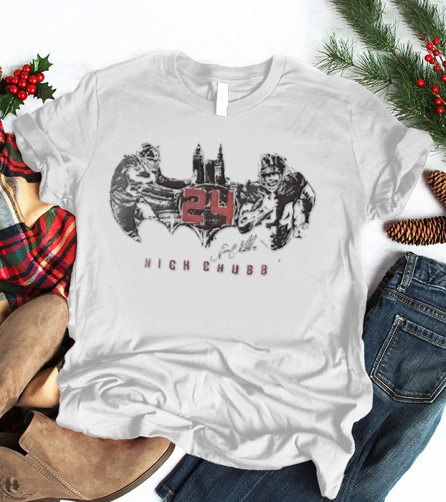 Nick Chubb 24 Cleveland Skyline Batman T-Shirt