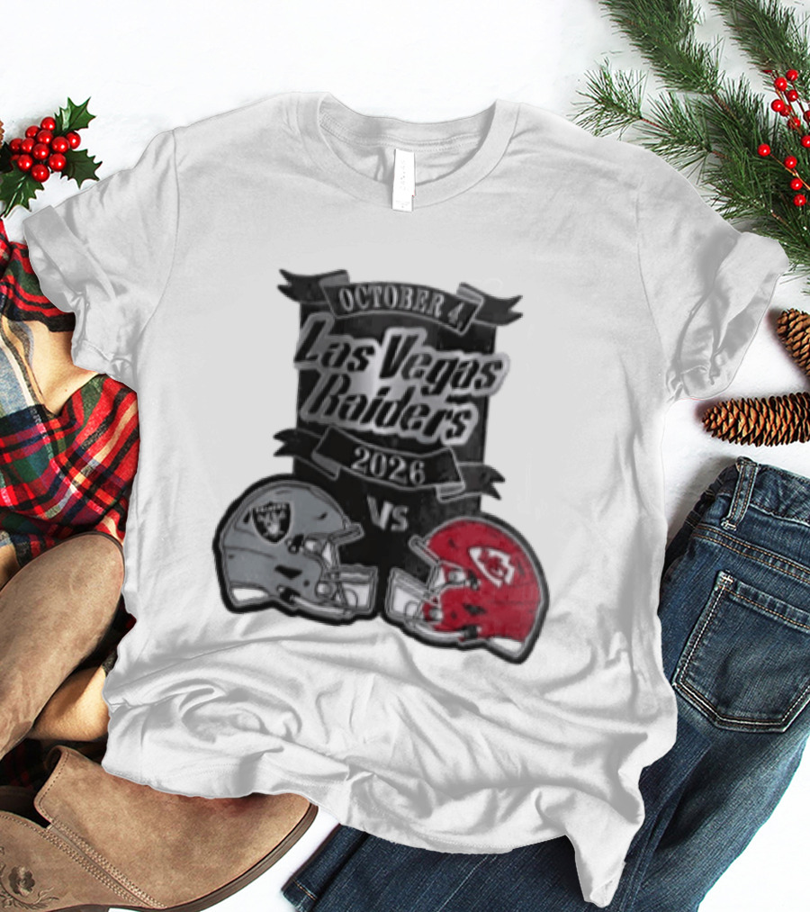 Las Vegas Raiders Vs 2026 October 4 Red Silver Opposing Football Helmets T-Shirt