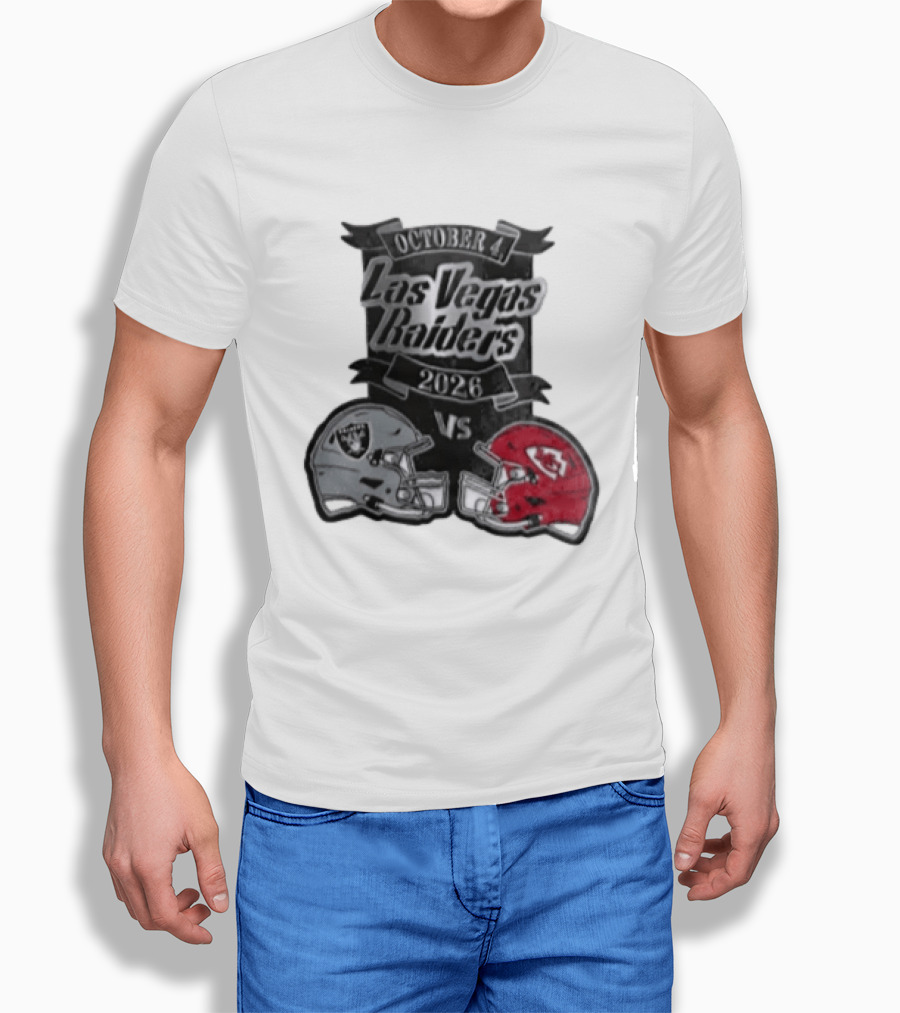Las Vegas Raiders Vs 2026 October 4 Red Silver Opposing Football Helmets T-Shirt