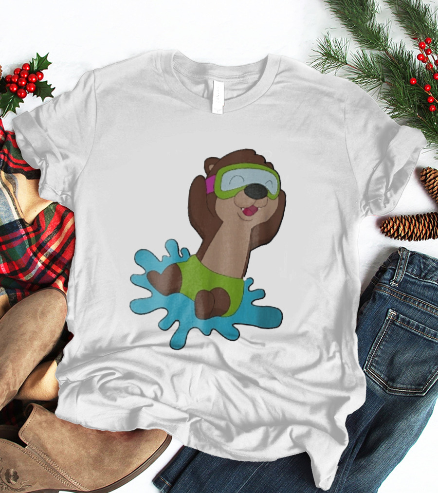 Otter Swimming With Goggles Playful Summer Splash T-Shirt