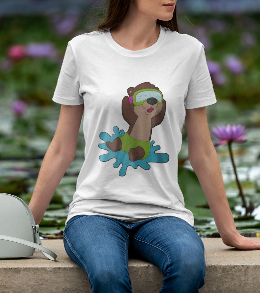Otter Swimming With Goggles Playful Summer Splash T-Shirt