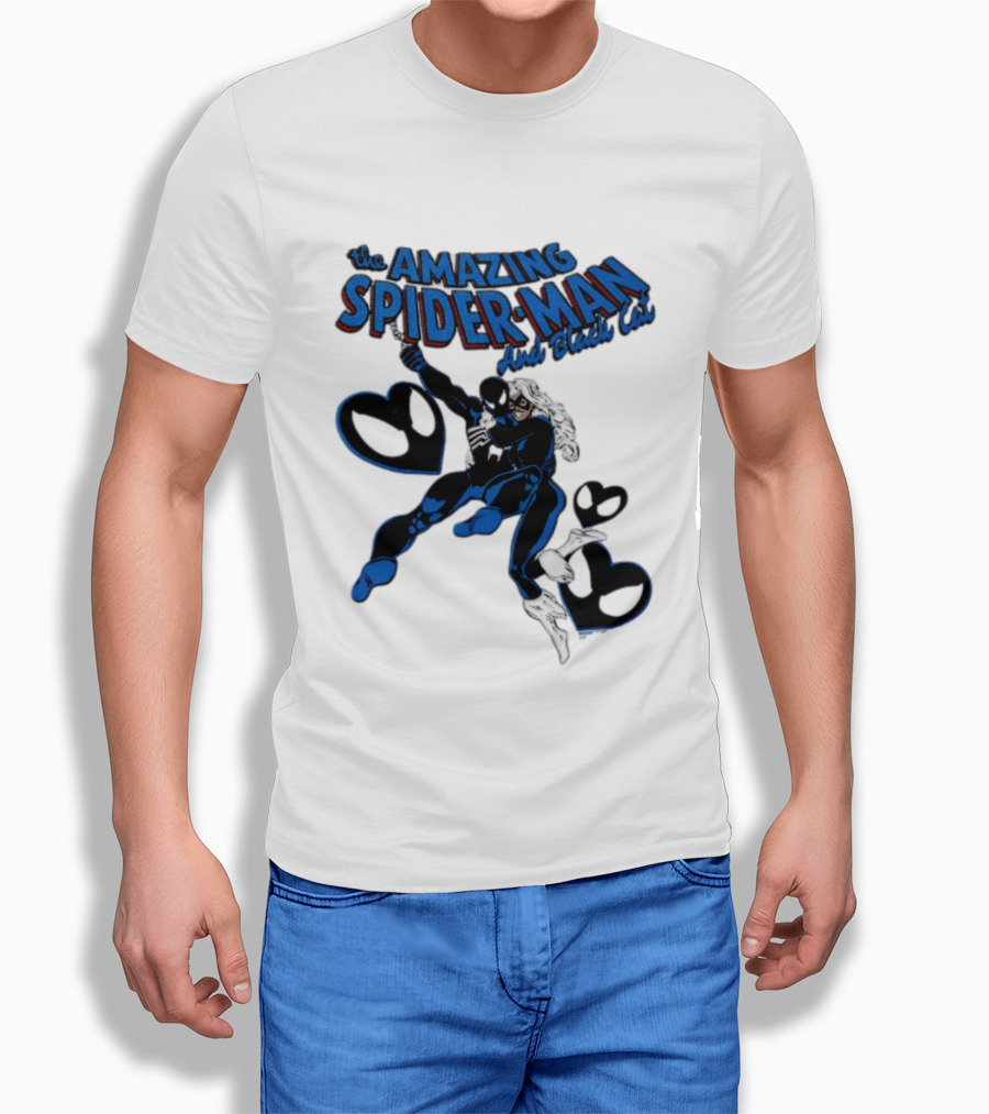 The Amazing Spider Man Hugs Black Cat With Hearts T-Shirt
