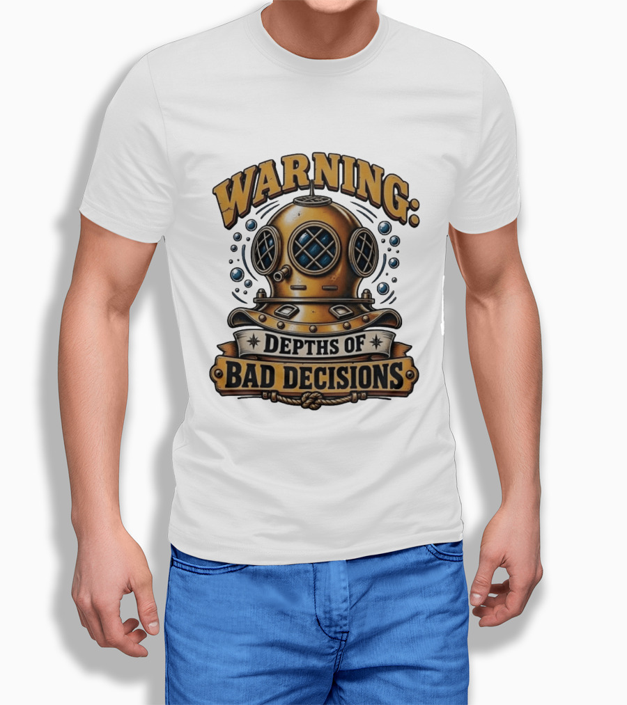 Warning Depths Of Bad Decisions Vintage Diving Helmet Adventure T-Shirt