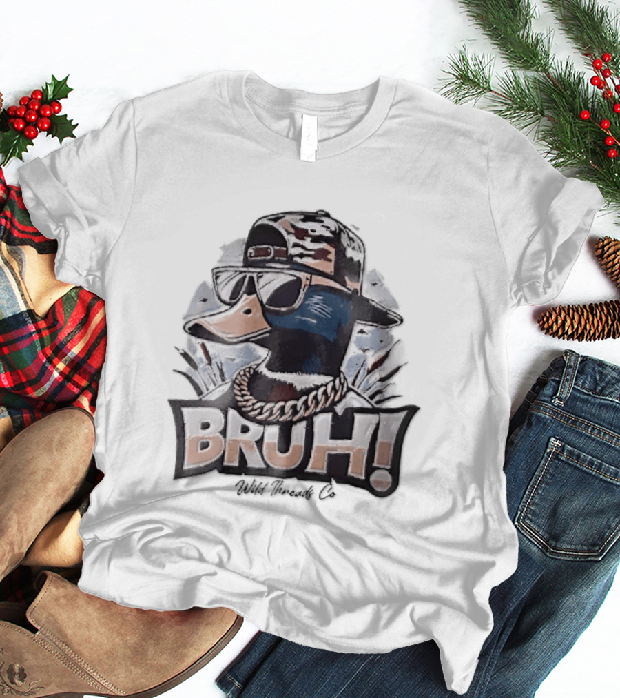 BRUH Wild Threads Co Mallard Duck Sunglasses Camo Hat Gold Chain T-Shirt