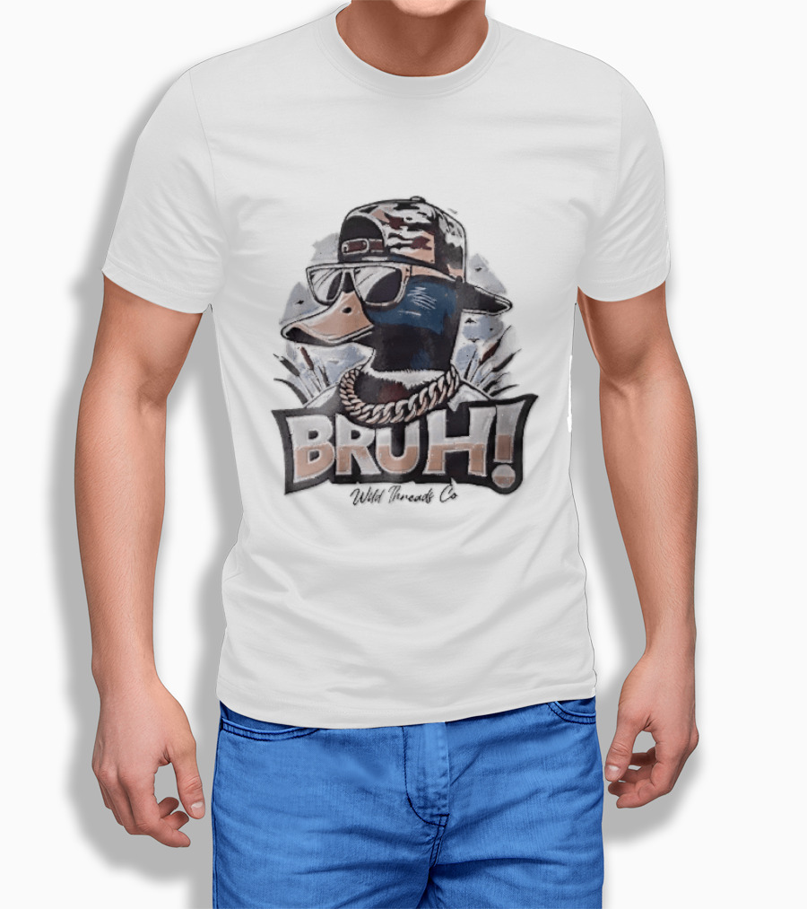 BRUH Wild Threads Co Mallard Duck Sunglasses Camo Hat Gold Chain T-Shirt