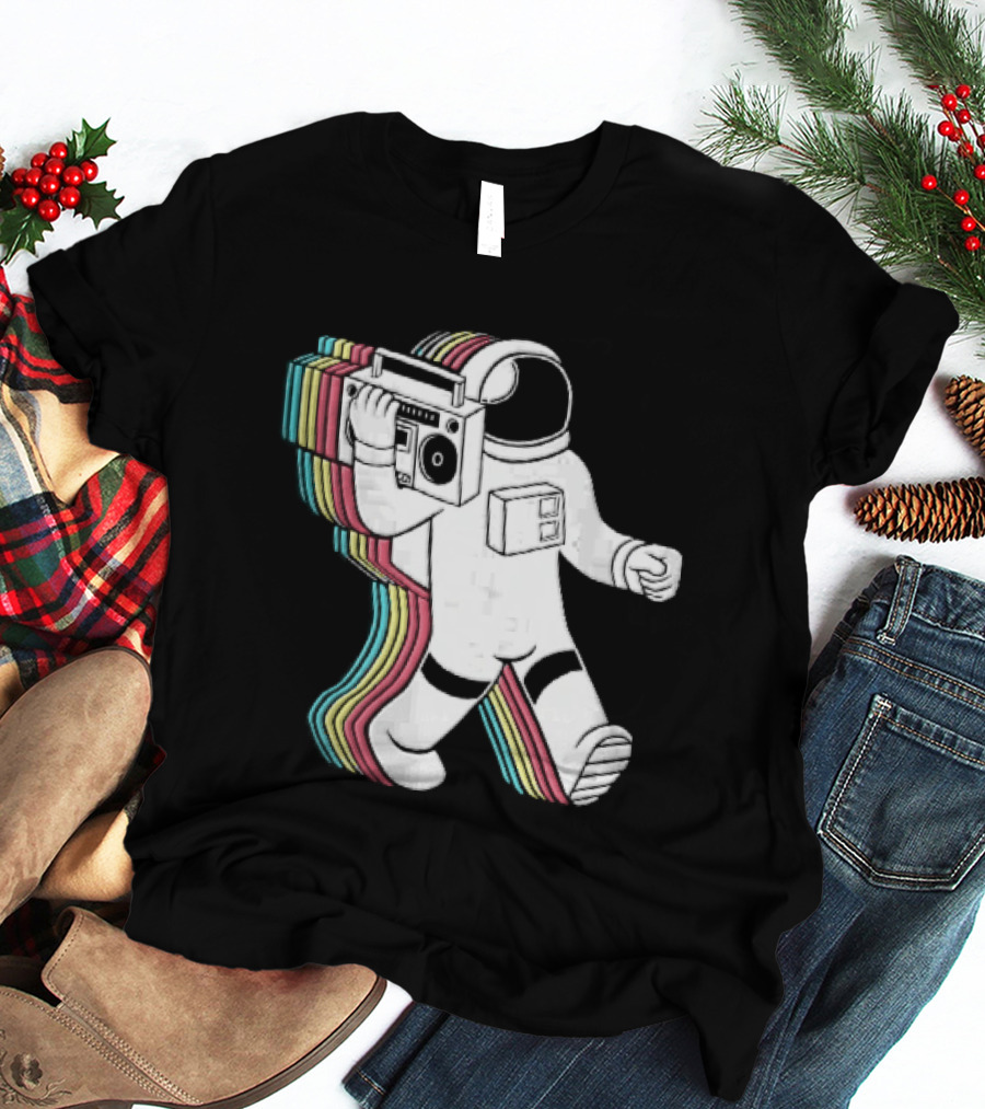 Astronaut Carrying Boombox Retro Colorful Vibes T-Shirt