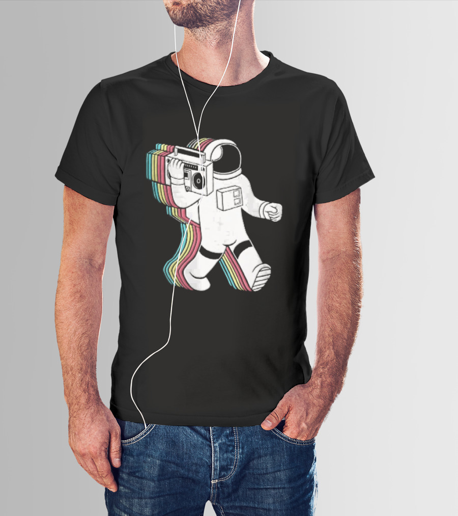 Astronaut Carrying Boombox Retro Colorful Vibes T-Shirt