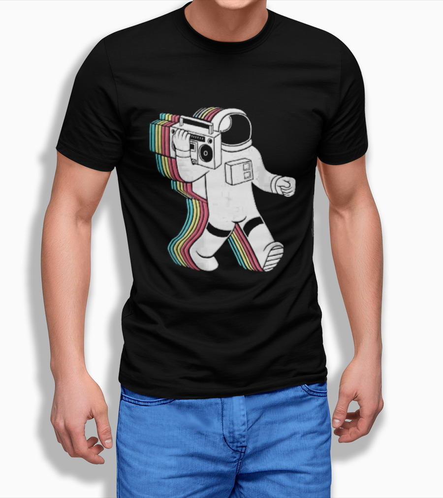 Astronaut Carrying Boombox Retro Colorful Vibes T-Shirt