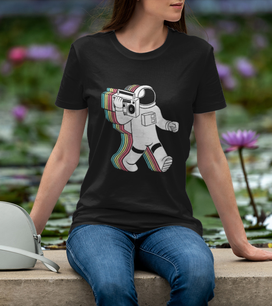 Astronaut Carrying Boombox Retro Colorful Vibes T-Shirt