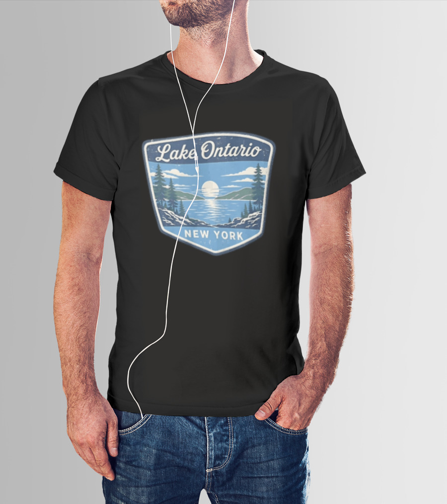 Lake Ontario New York Scenic Nature Badge With Trees And Lake Scene T-Shirt