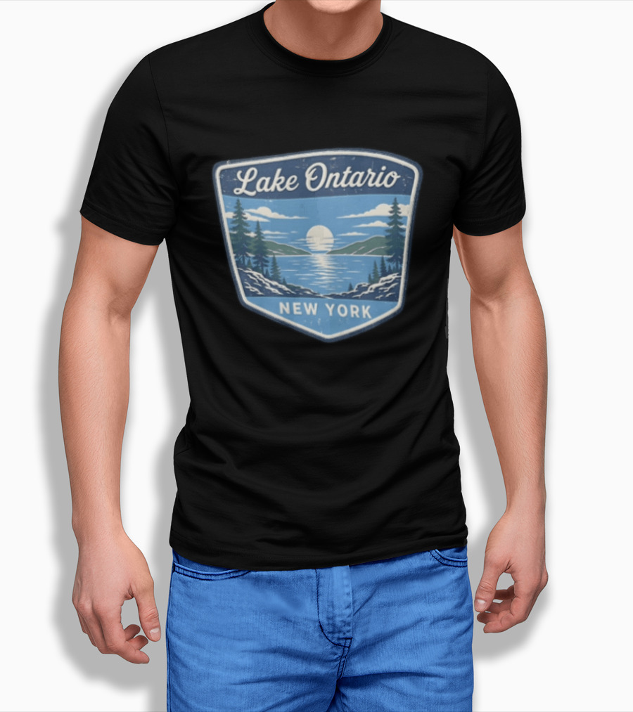 Lake Ontario New York Scenic Nature Badge With Trees And Lake Scene T-Shirt