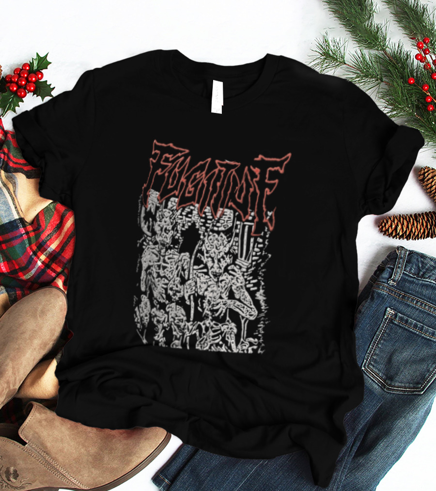 Fugitof Demon Skull Red Text White Skeleton T-Shirt