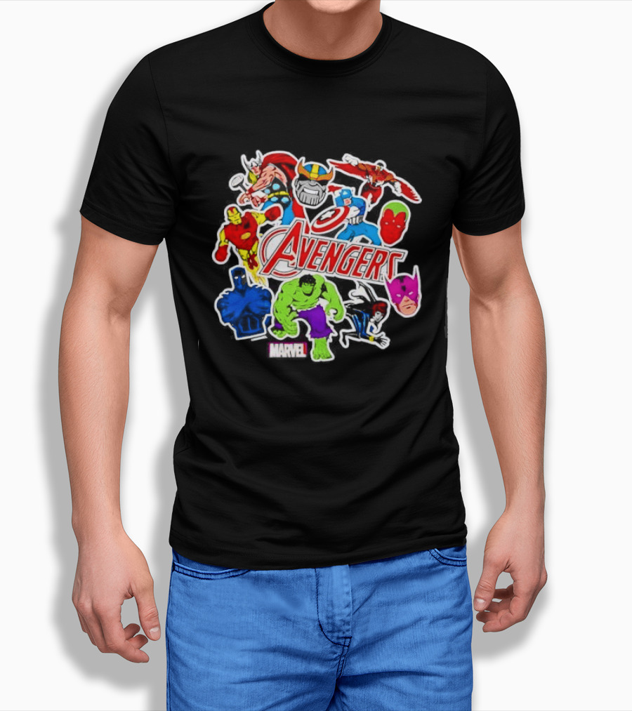 Avengers Classic Heroes Hulk Iron Man Captain America Thor Stickers Collection T-Shirt