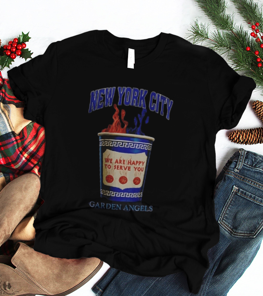 New York City Greek Coffee Cup We Are Happy To Serve You Garden Angels Flaming Basketballs T-Shirt