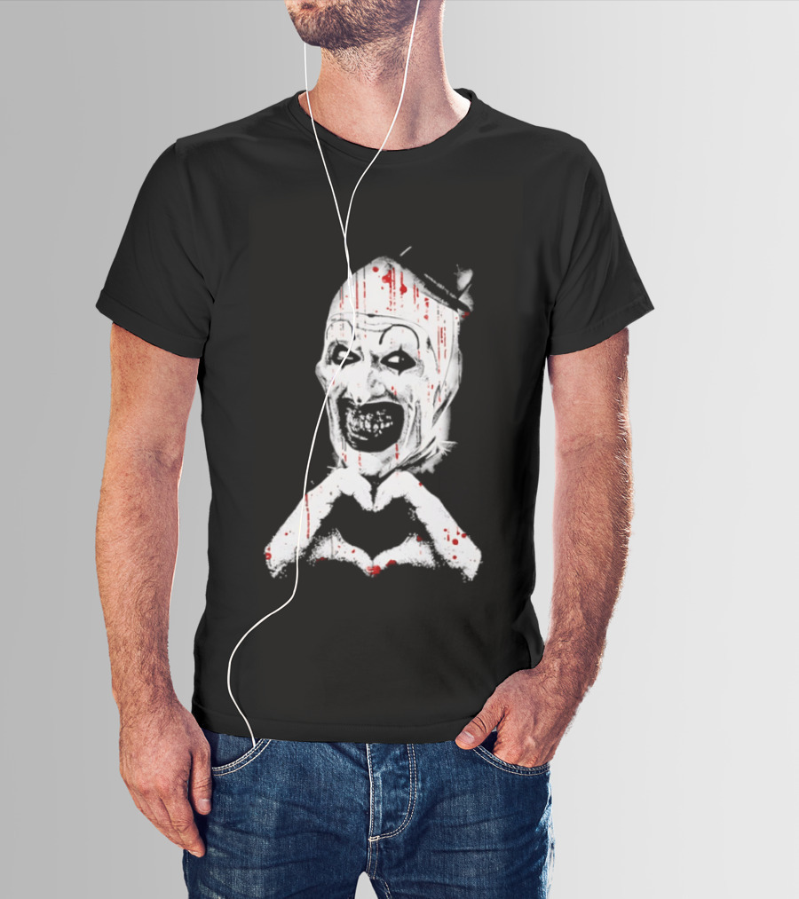 Terrifying Clown With Creepy Heart Hands And Bloody Accents T-Shirt