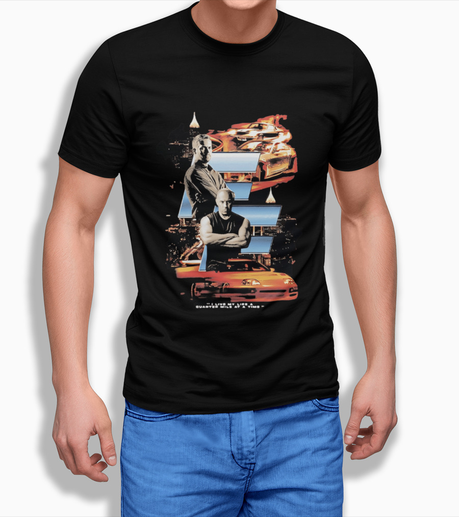 The Fast And The Furious Paul Walker Vin Diesel Cars And Cityscape T-Shirt