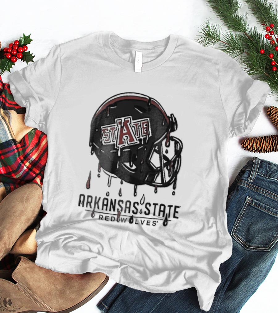 Arkansas State Redwolves State Dripping Liquid Paint Football Helmet T-Shirt