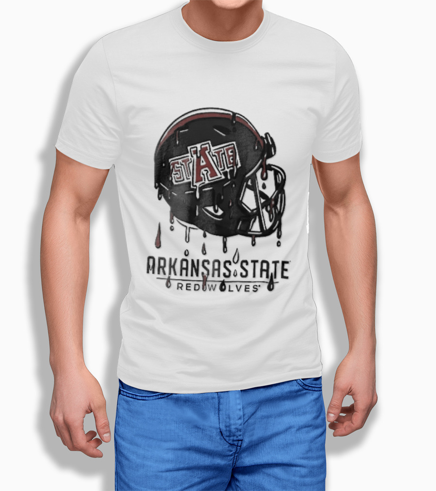 Arkansas State Redwolves State Dripping Liquid Paint Football Helmet T-Shirt