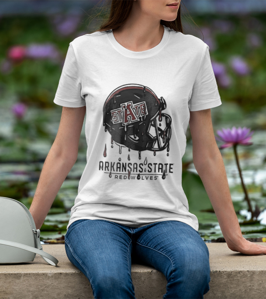 Arkansas State Redwolves State Dripping Liquid Paint Football Helmet T-Shirt