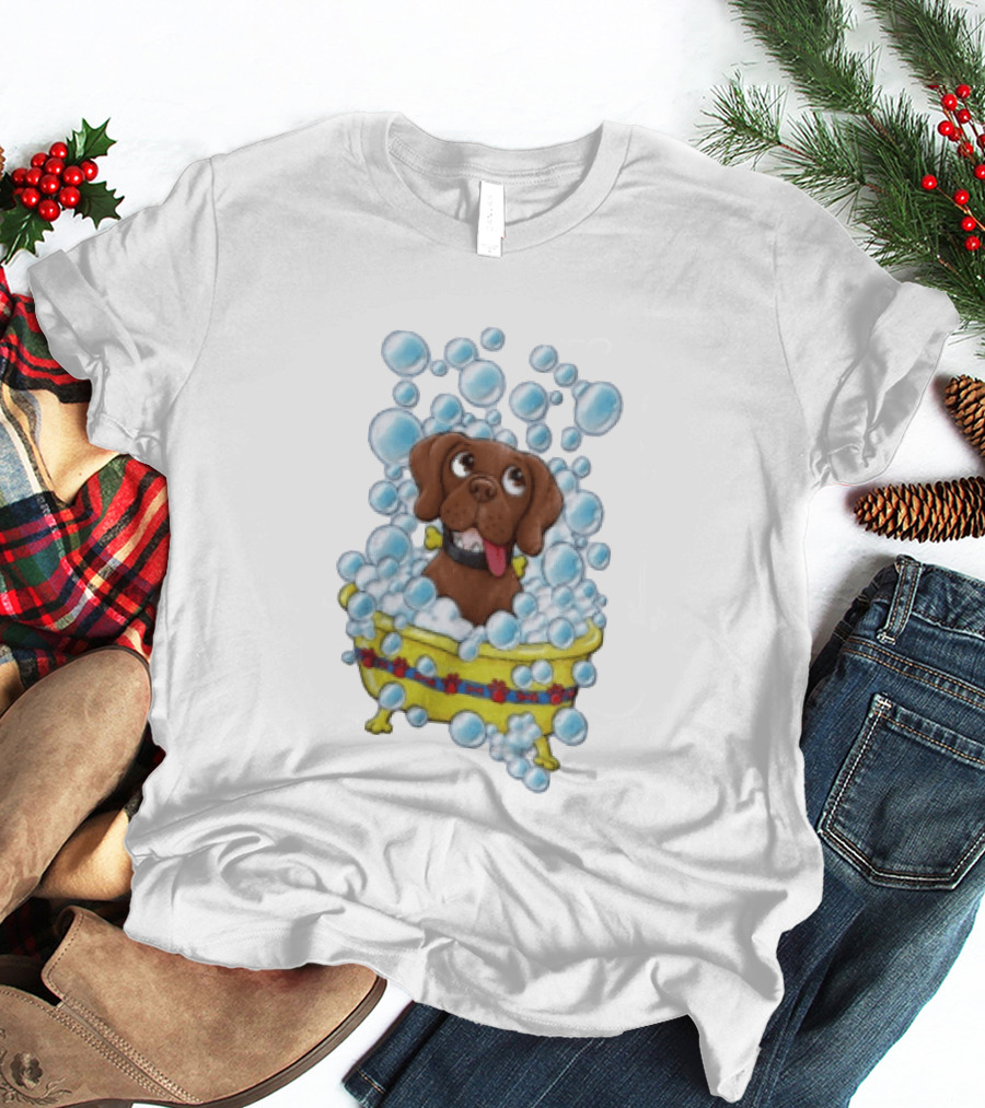 Goofy Dog Surrounded By Bubbles In Yellow Tub T-Shirt