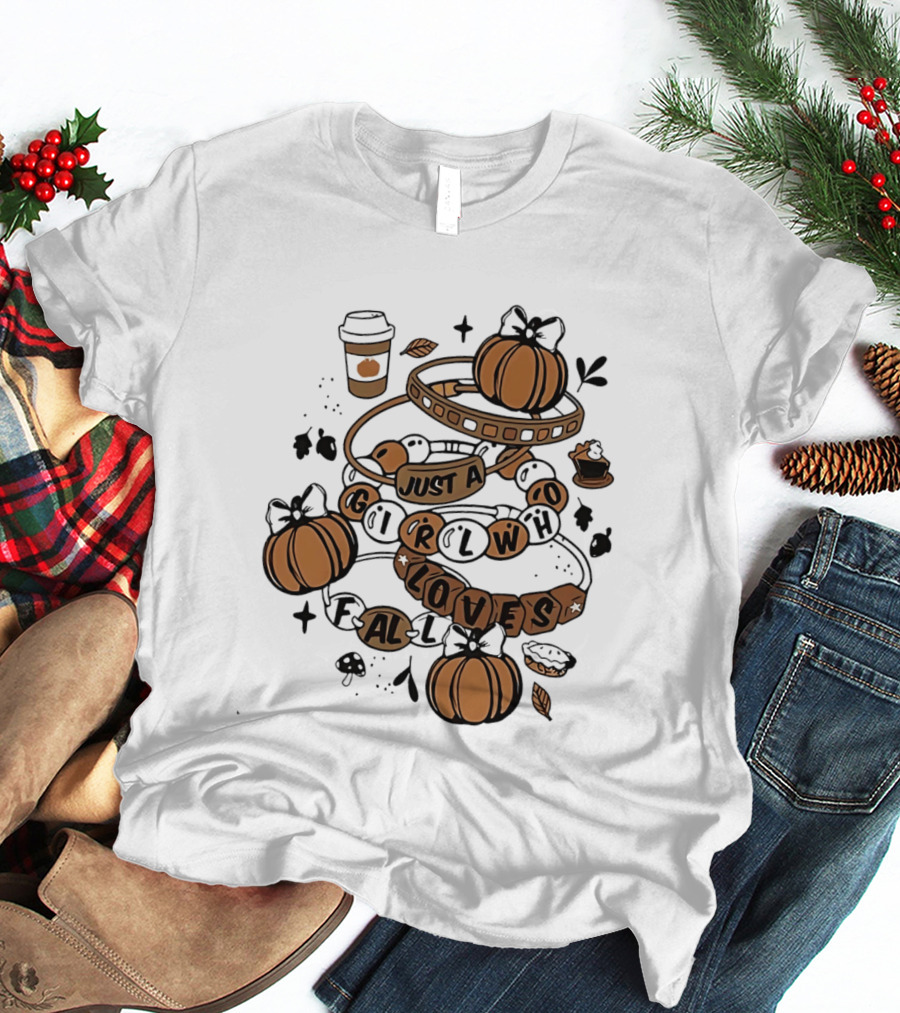 Just A Girl Who Loves Fall With Pumpkins And Coffee Cup T-Shirt