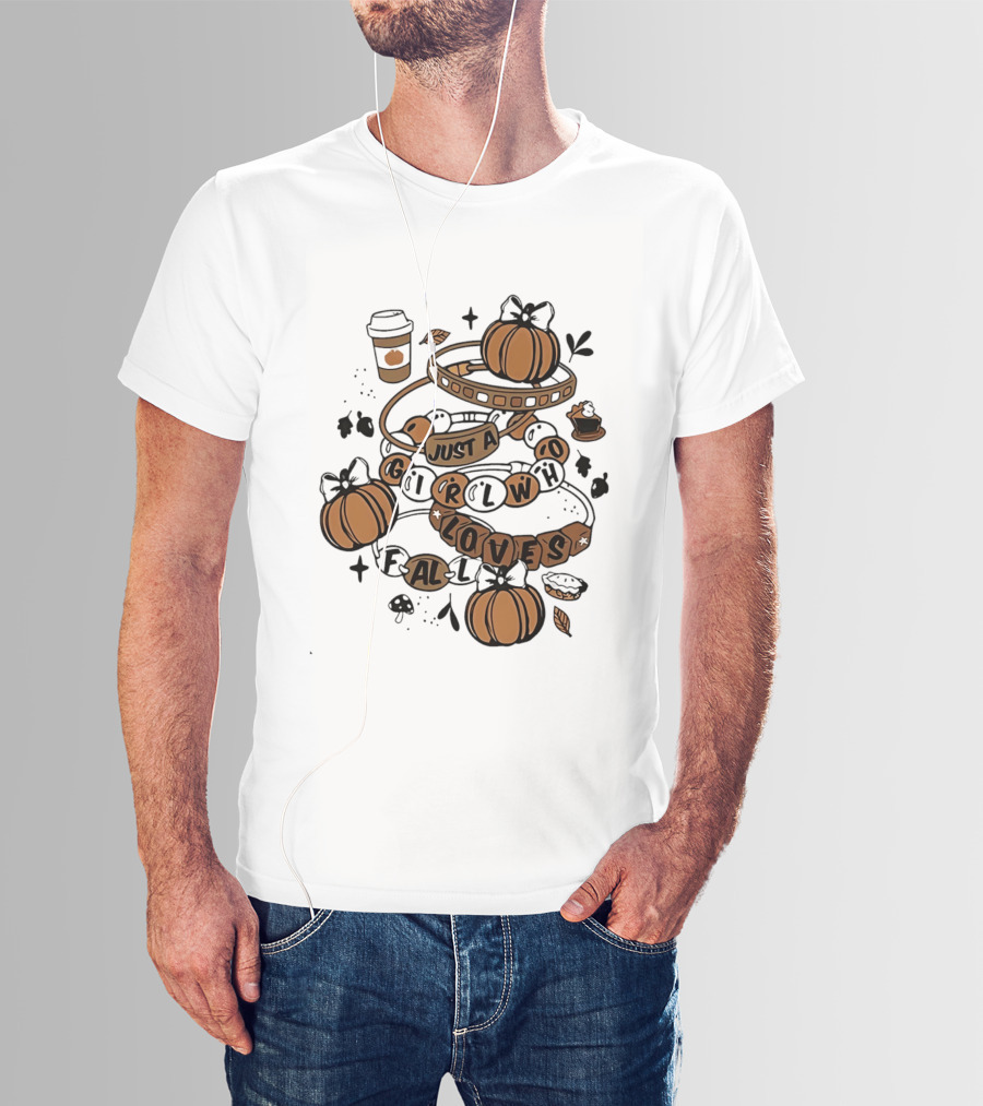 Just A Girl Who Loves Fall With Pumpkins And Coffee Cup T-Shirt
